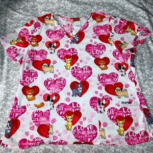 Valentine’s day Puppy Love Scrub Top (Size XL)